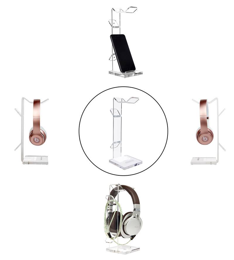 Acrylic Headset Headphone Stand Cellphone Holder with Cable Organizer