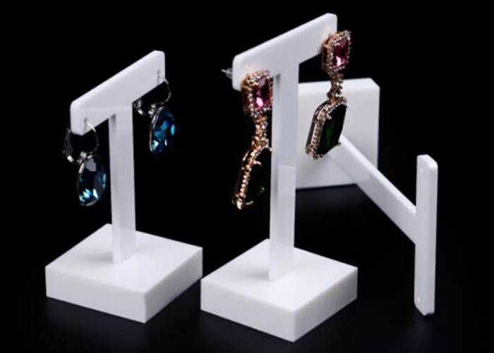 White Acrylic Earring Display Holder with T-shaped Jewelry Displays Stand