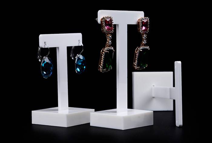 White Acrylic Earring Display Holder with T-shaped Jewelry Displays Stand