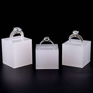 White Acrylic Slotted Block Jewelry Hand Ring Holder XH34